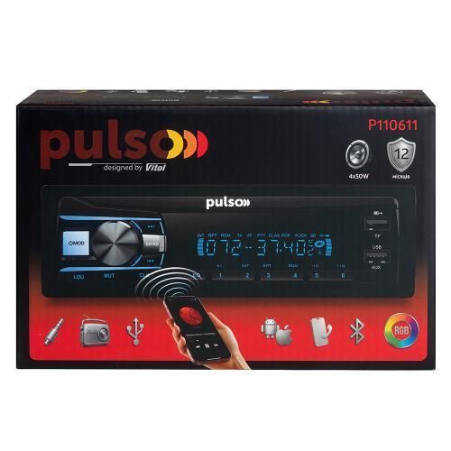 Автомагнітола Pulso-110611:RGB, USB, FM, RCA, LCD-дисплей, 4х50 Вт, керування через Bluetooth